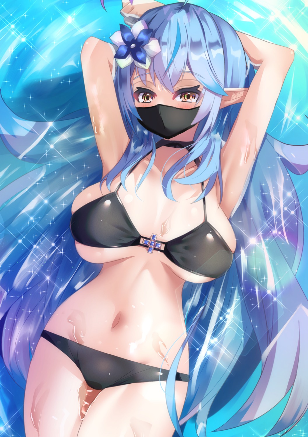 bikini hololive pointy_ears soruto_reid swimsuits wet yukihana_lamy