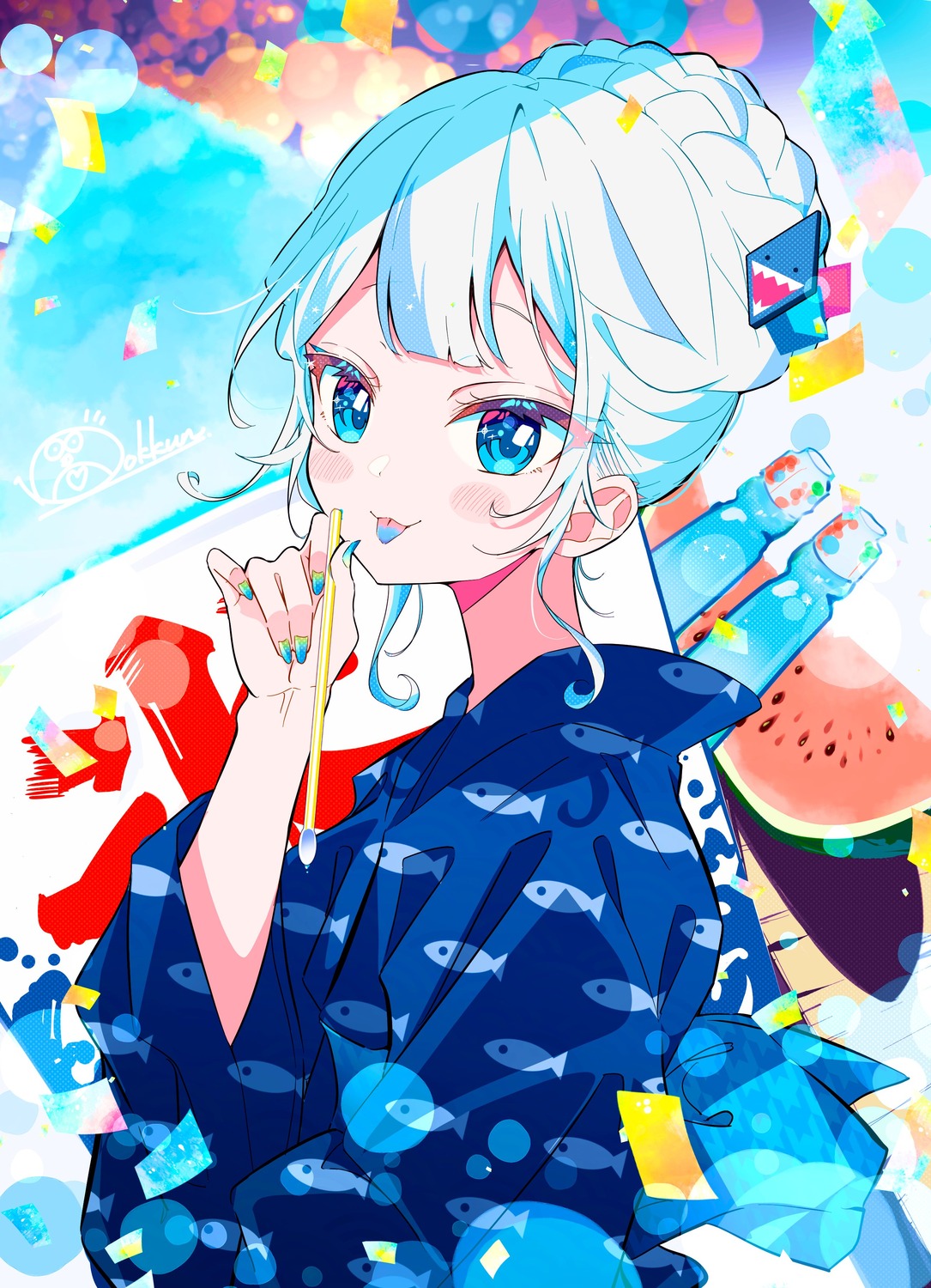 bokkun_(doyagaobyo) gawr_gura hololive hololive_english yukata