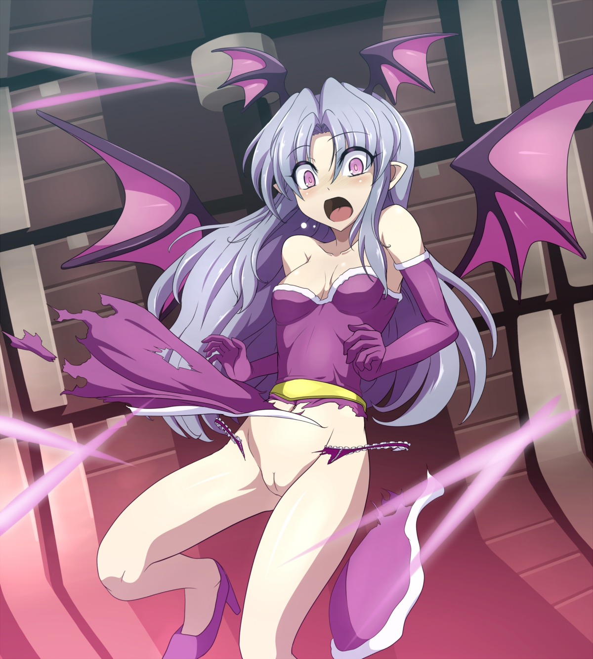 bottomless clam_curry devil dress heels no_bra pussy star_ocean torn_clothes uncensored wardrobe_malfunction wings