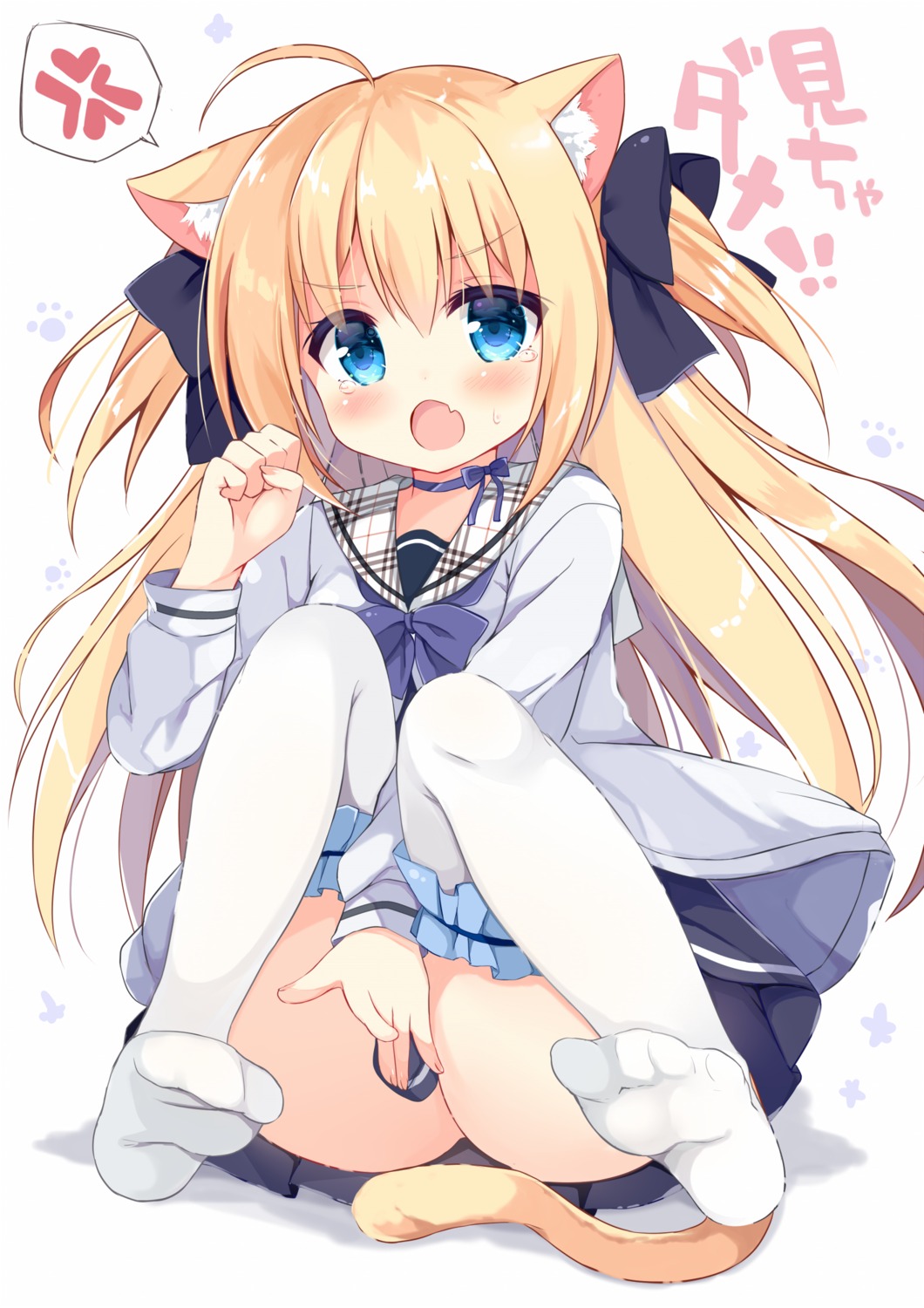 animal_ears feet kujou_danbo nekomimi seifuku tail thighhighs