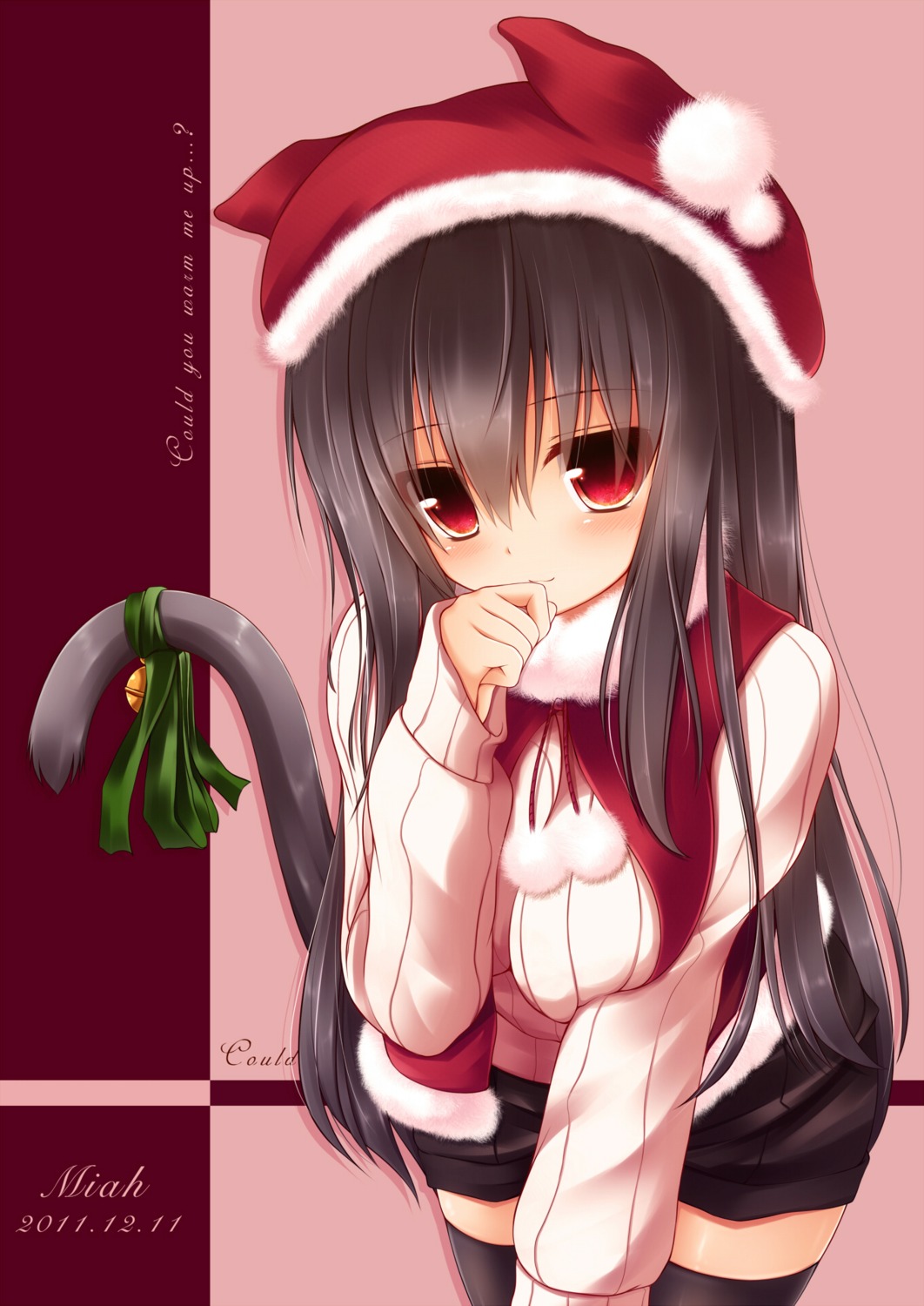 animal_ears christmas mia_flatpaddy nekomimi sweater syroh tail thighhighs