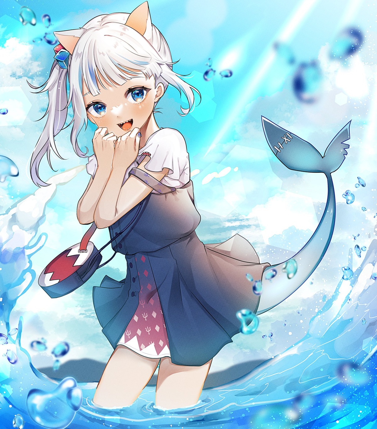 animal_ears gawr_gura hololive hololive_english nekomimi norisukexxy tail wet