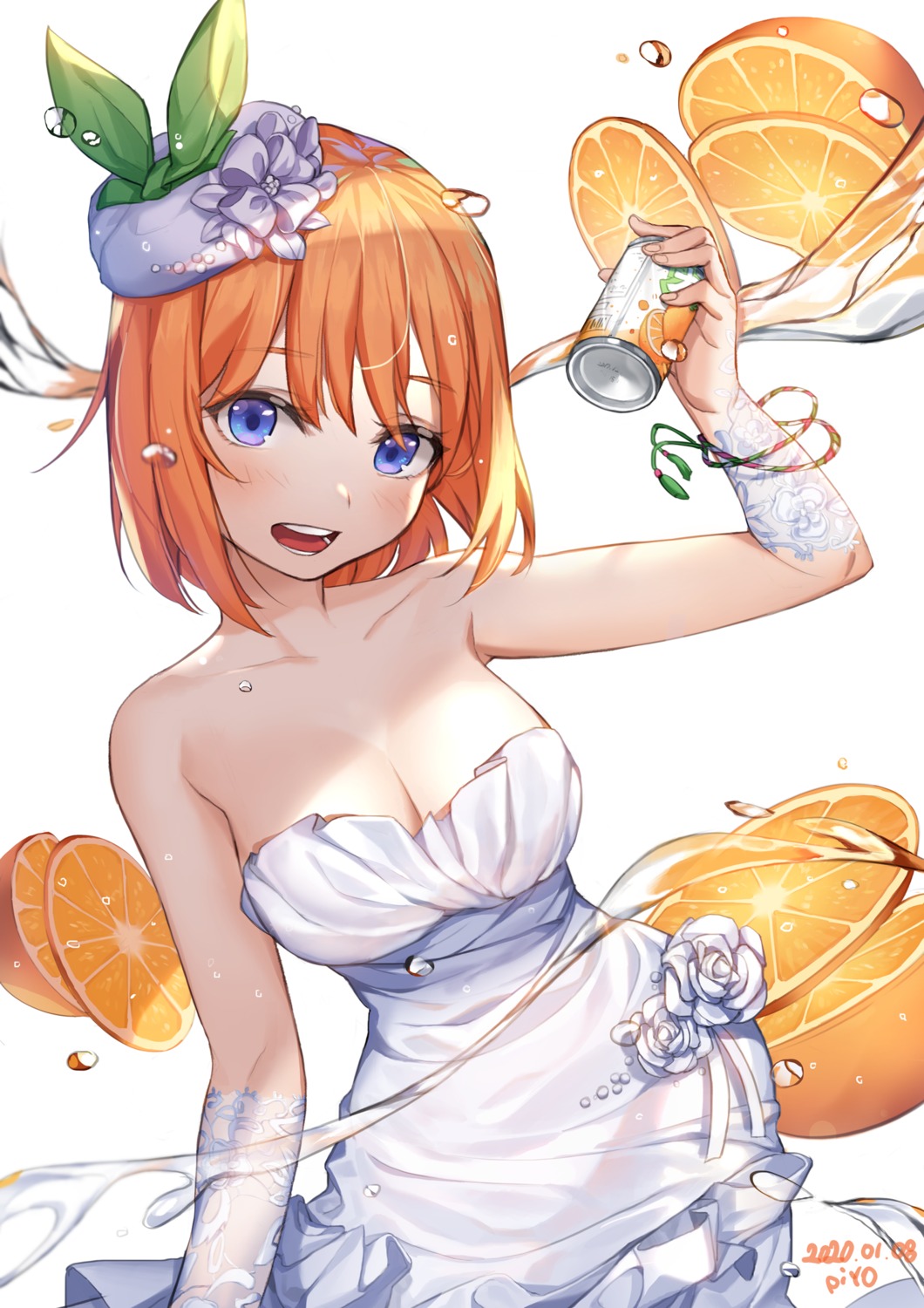 5-toubun_no_hanayome cleavage dress nakano_yotsuba no_bra piyo_(pixiv_2308057) wedding_dress