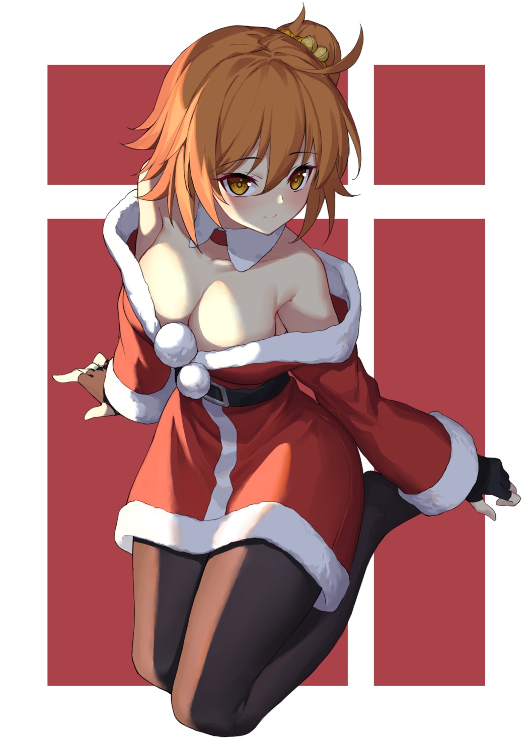 christmas dress fate/grand_order fujimaru_ritsuka_(female) hongchajun no_bra open_shirt pantyhose