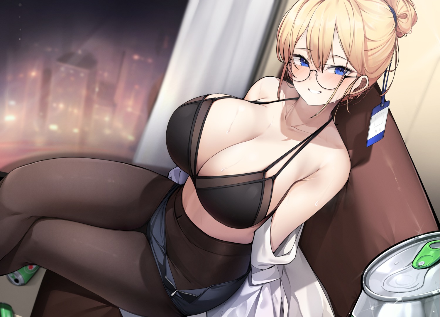 bra ddangbi dress_shirt megane open_shirt pantyhose wet