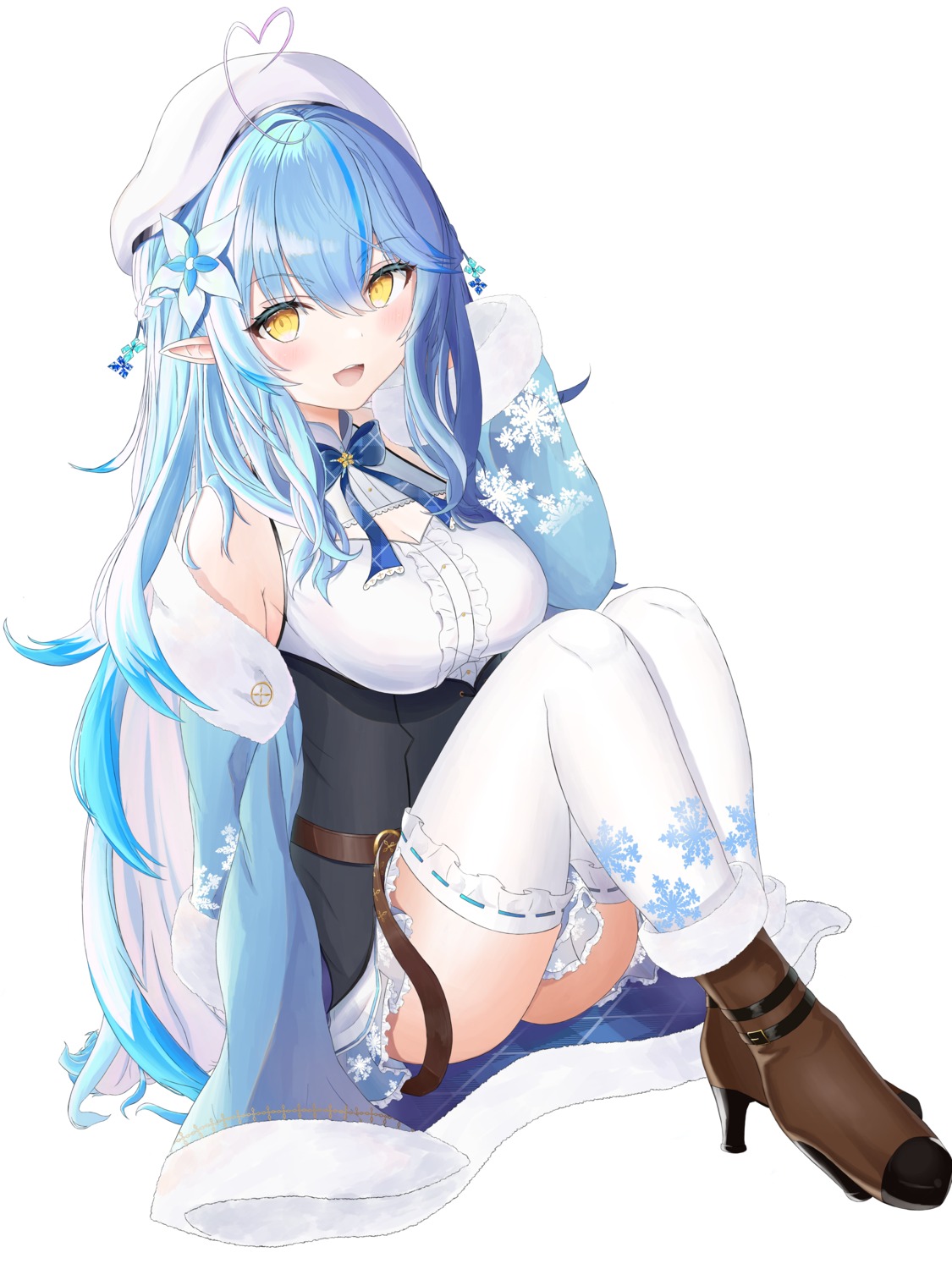 elf heels hololive nekoya_minamo pointy_ears skirt_lift thighhighs yukihana_lamy