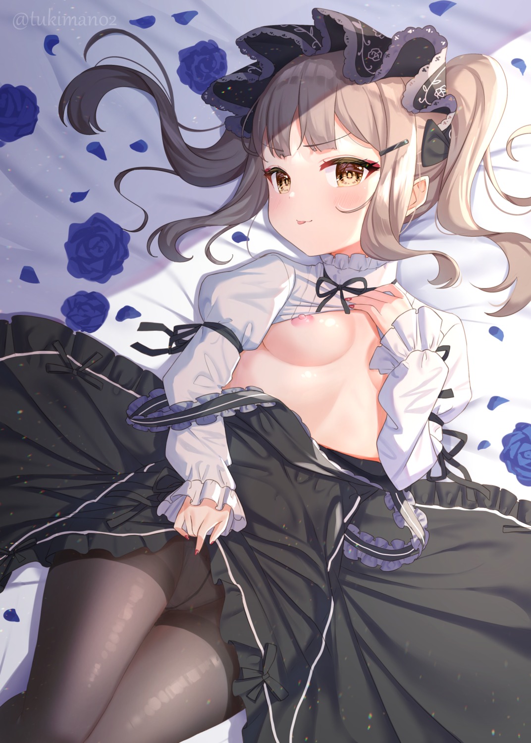 dress gothic_lolita loli lolita_fashion nipples no_bra pantsu pantyhose shirt_lift skirt_lift tsuki_usagi