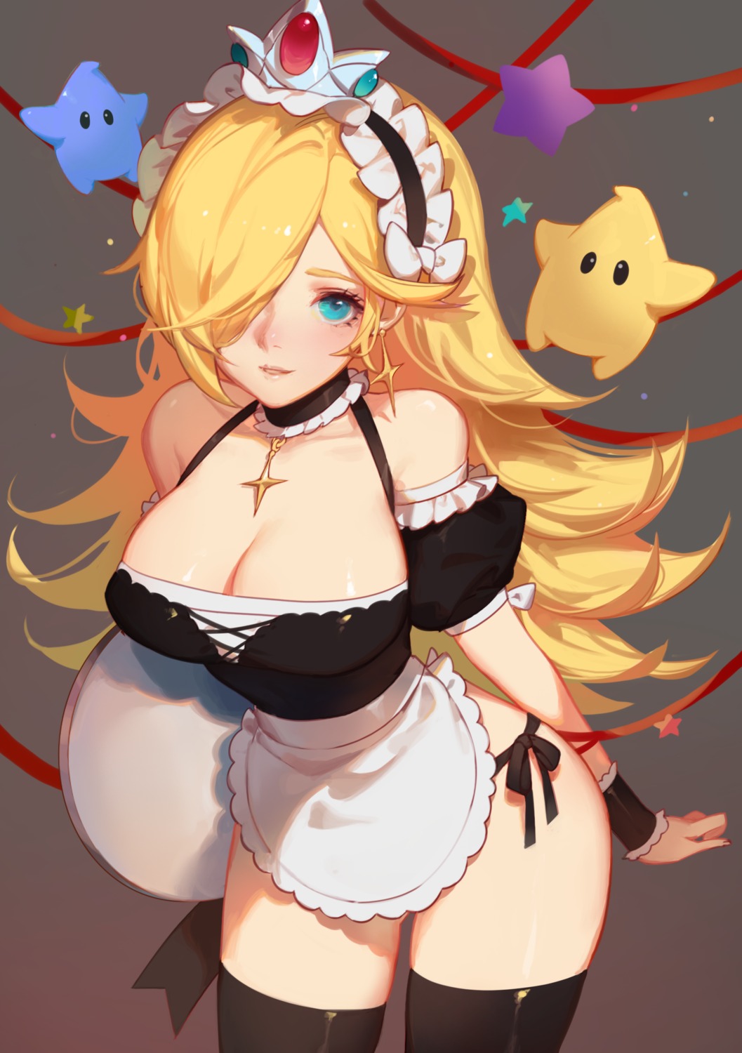 cleavage maid mario_bros. pantsu rosalina songjikyo string_panties thighhighs