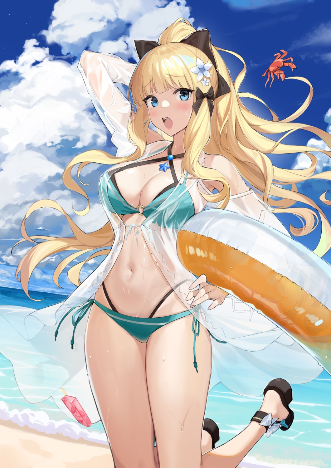 bikini open_shirt pre_(preecho) princess_connect princess_connect!_re:dive sasaki_saren see_through swimsuits