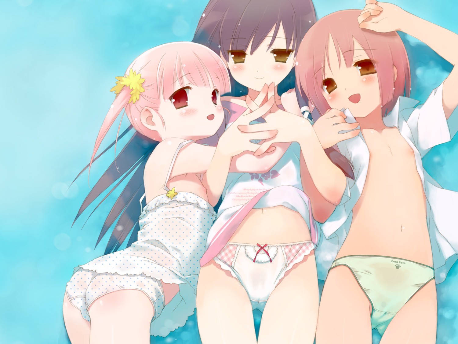 akino_momiji cuffs gayarou kiriyama_sakura loli nipples no_bra open_shirt pantsu sakura_musubi sera_karen wallpaper