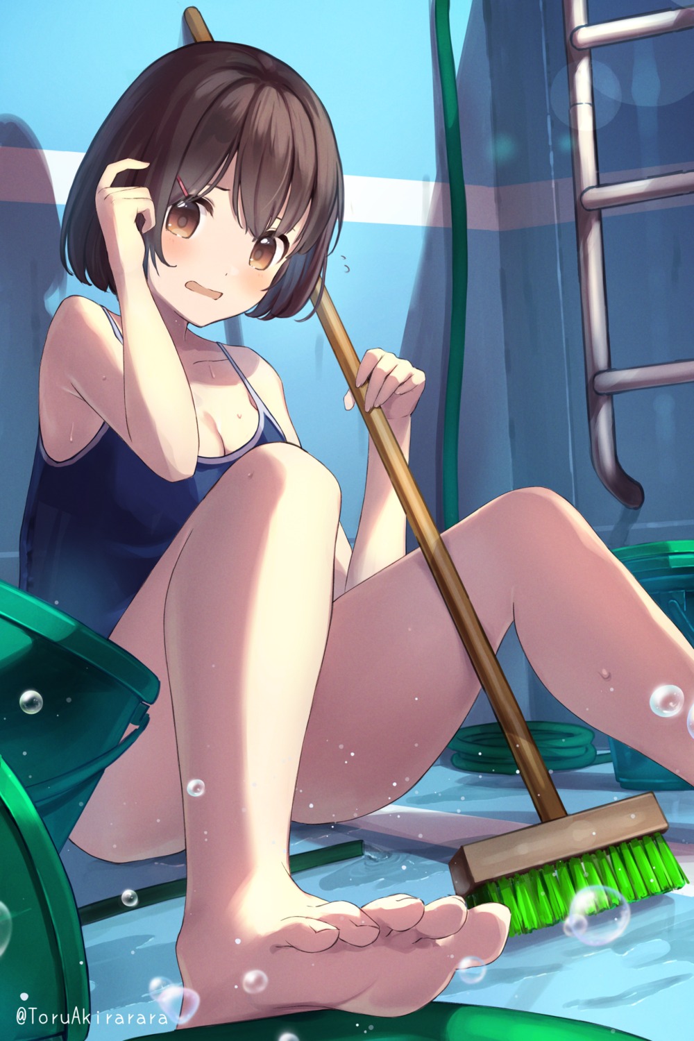 akira_tooru artist_revision cleavage feet school_swimsuit swimsuits