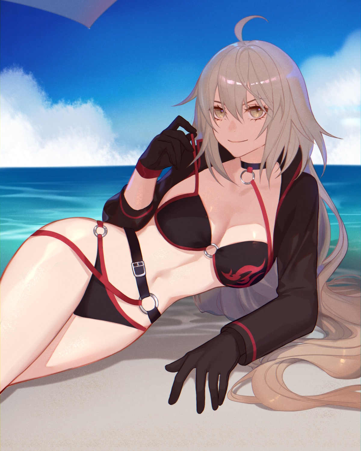 bikini cleavage fate/grand_order jeanne_d'arc jeanne_d'arc_(alter)_(fate) jesse_(pixiv34586727) swimsuits undressing