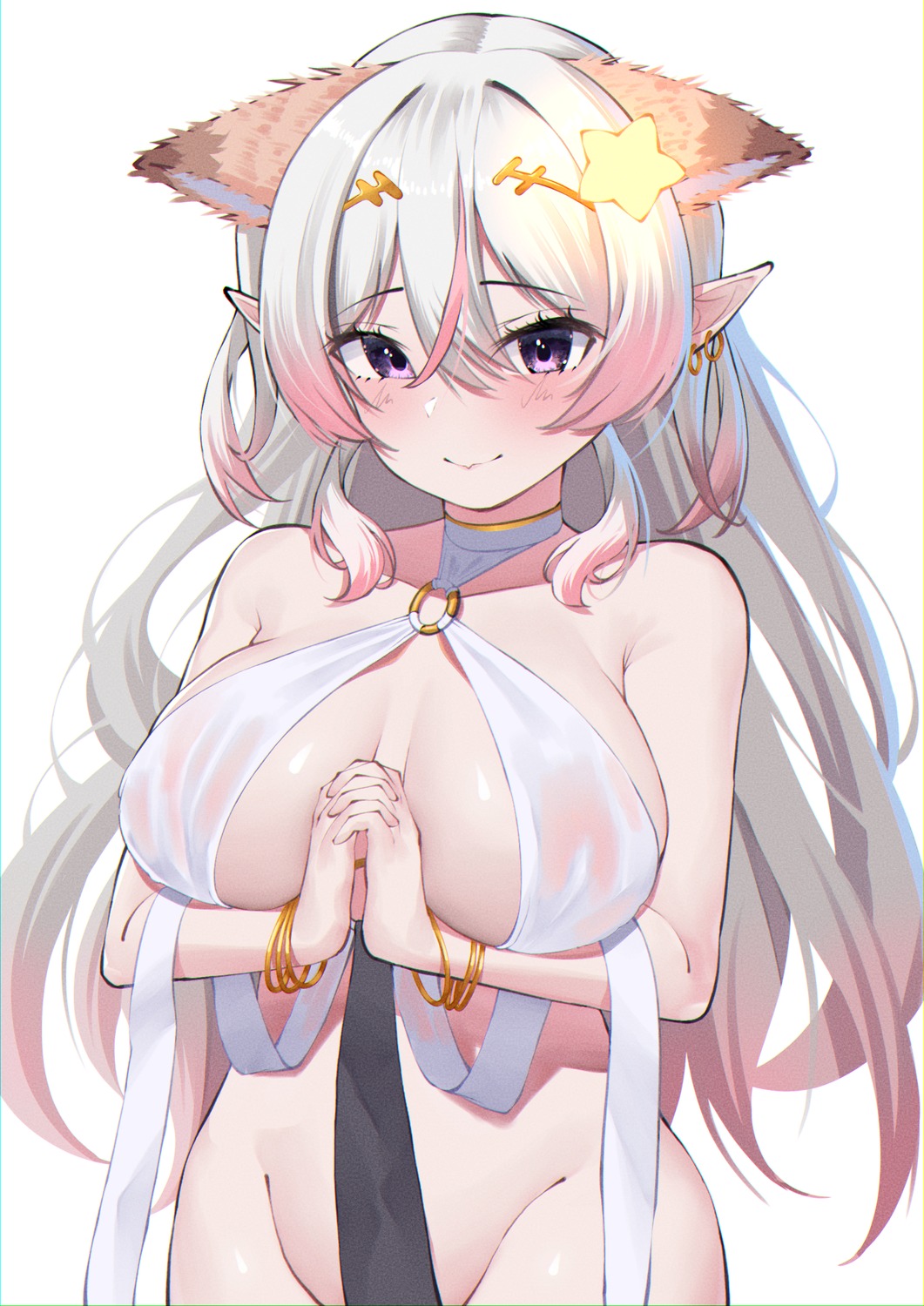 animal_ears annytf bottomless himeliofon indie_virtual_youtuber kitsune no_bra pointy_ears see_through