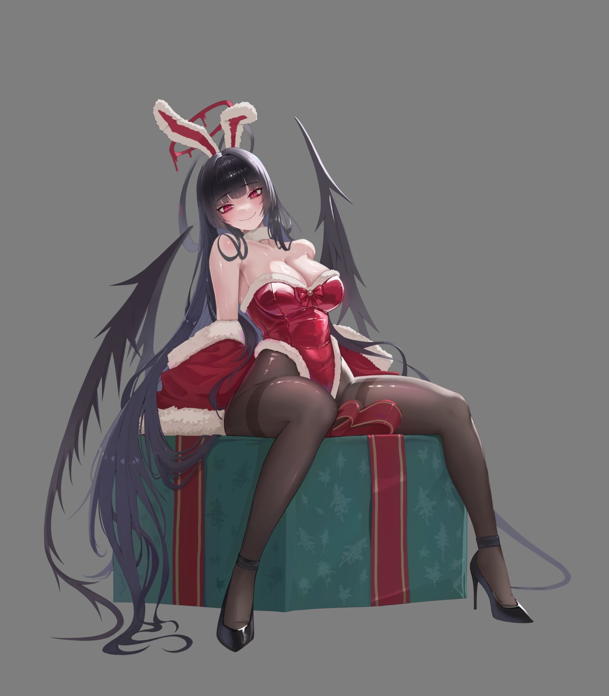 angel animal_ears blue_archive bunny_ears bunny_girl christmas heels kenzaki_tsurugi musclexm no_bra pantyhose wings