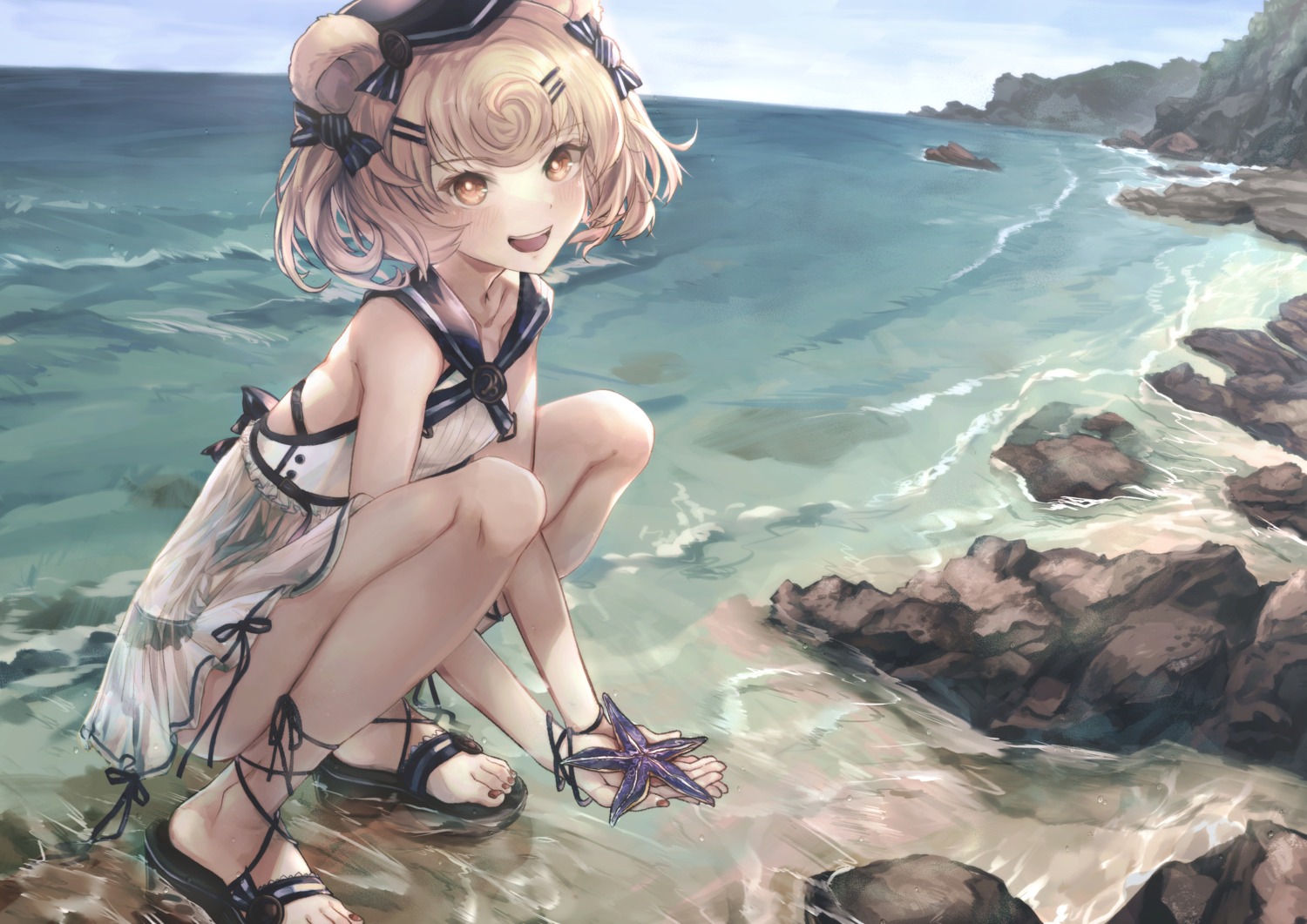 animal_ears arknights gummy_(arknights) hakua_mill see_through skirt_lift wet