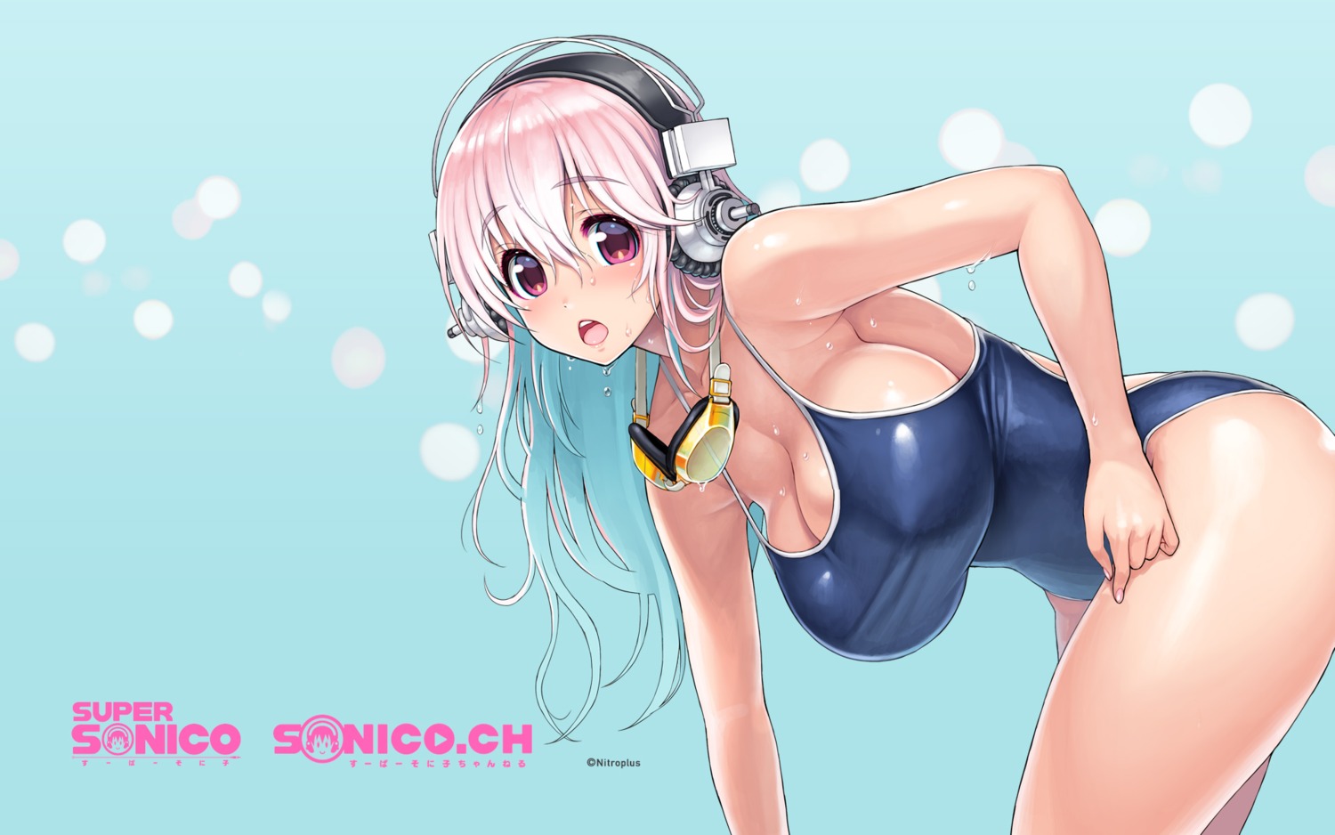 headphones school_swimsuit sonico super_sonico swimsuits tsuji_santa wallpaper
