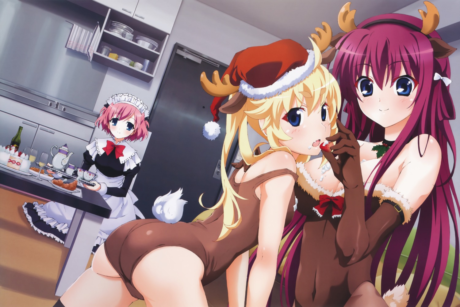 animal_ears anno_masato ass cameltoe christmas cleavage cosplay detexted grisaia grisaia_no_kajitsu horns komine_sachi maid matsushima_michiru pantyhose suou_amane swimsuits tail thighhighs