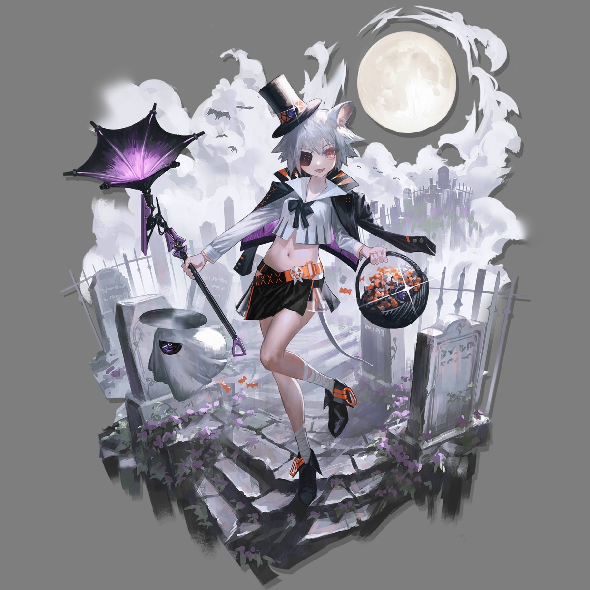 animal_ears arknights bandages click_(arknights) eyepatch halloween heels reoen see_through tail transparent_png weapon