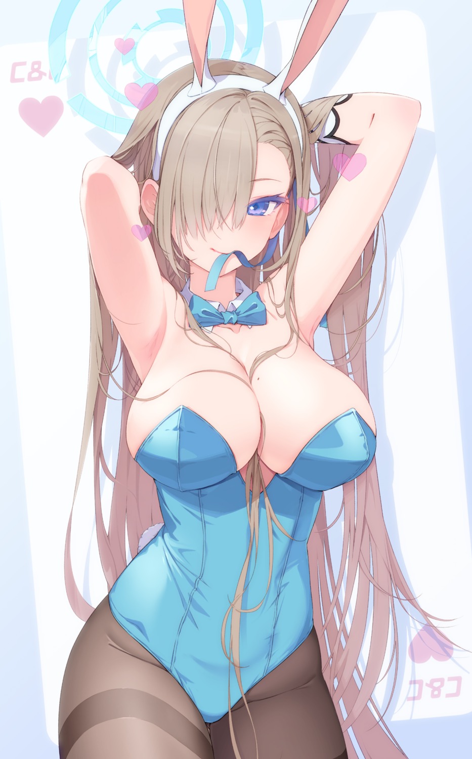 animal_ears azumi_akitake blue_archive bunny_ears bunny_girl halo ichinose_asuna no_bra pantyhose tail