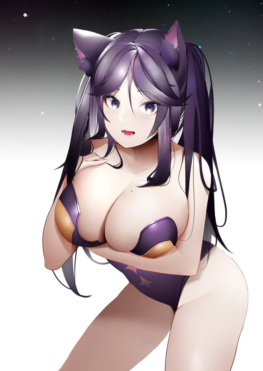 animal_ears breast_hold leotard meoniac nekomimi no_bra