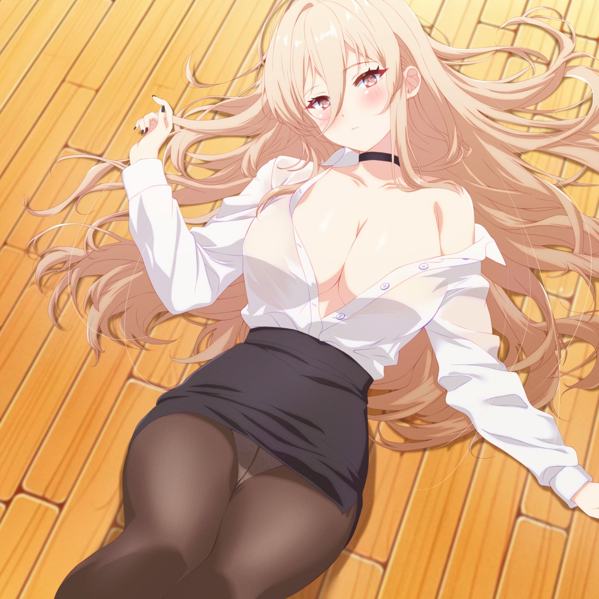 arbiter1 azur_lane dress_shirt implacable_(azur_lane) no_bra open_shirt pantsu pantyhose see_through skirt_lift