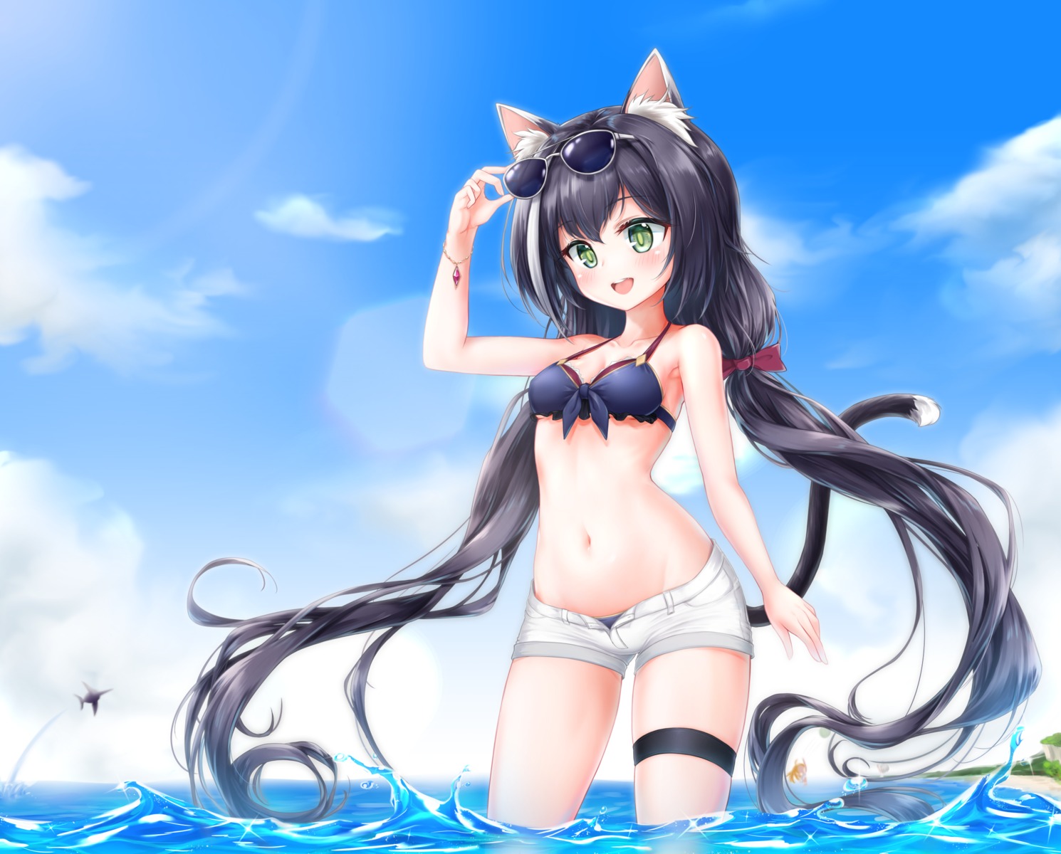 animal_ears bikini cleavage garter gukukim karyl_(princess_connect) megane nekomimi princess_connect princess_connect!_re:dive swimsuits tail wet