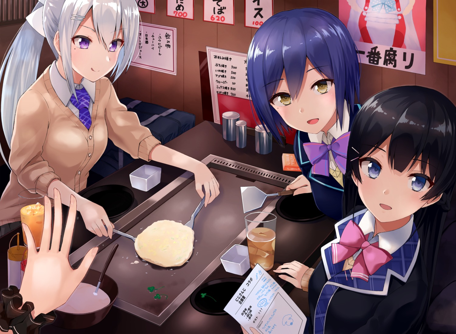 gomashi_(goma) higuchi_kaede nijisanji seifuku shizuka_rin sweater tsukino_mito