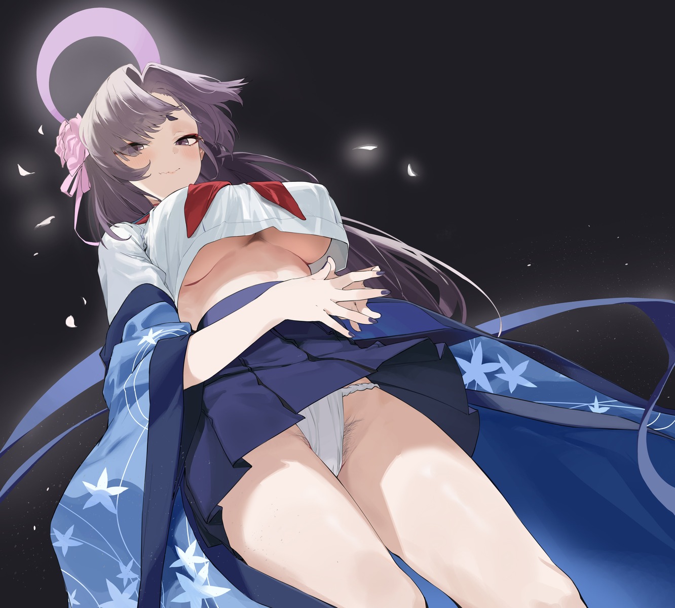 blue_archive fundoshi halo kadenokouji_yukari pubic_hair sadan1317 seifuku underboob