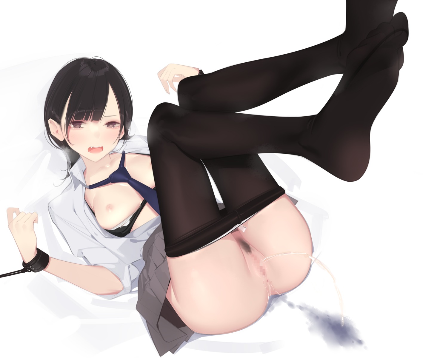 ama_mitsuki anus bondage bra breasts censored feet nipples open_shirt pantsu panty_pull pantyhose pee pubic_hair pussy seifuku skirt_lift