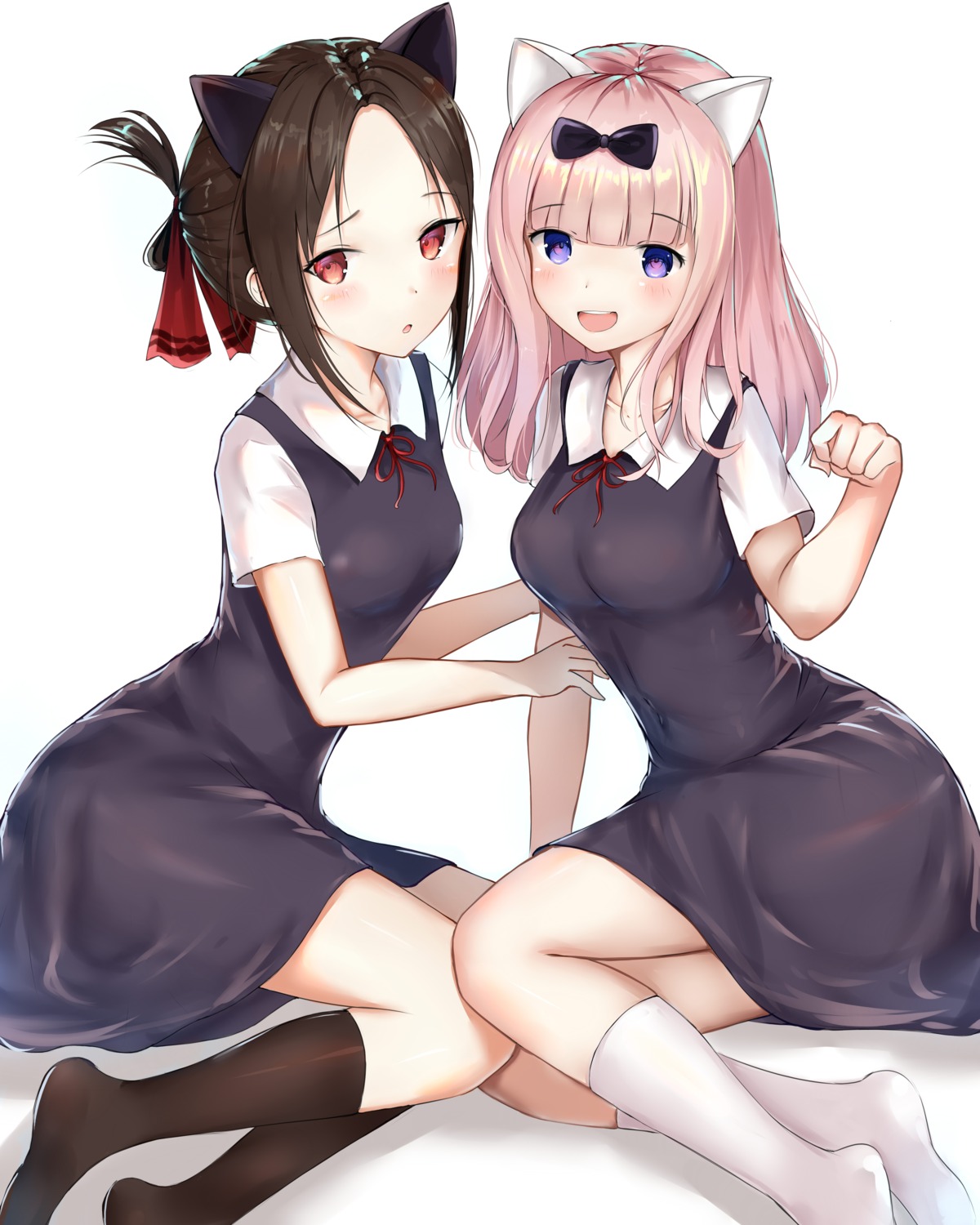 animal_ears fujiwara_chika huijin_zhi_ling kaguya-sama_wa_kokurasetai_~tensai-tachi_no_renai_zunousen~ nekomimi seifuku shinomiya_kaguya