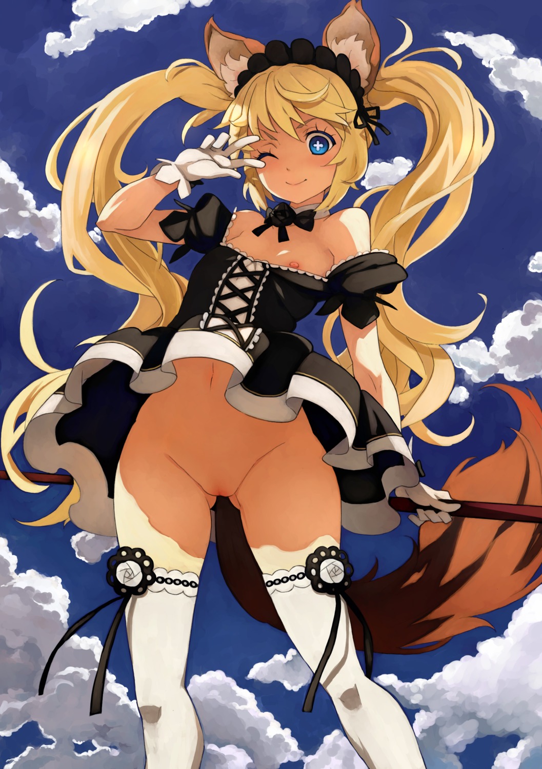 animal_ears caee_penguin dress elin gothic_lolita loli lolita_fashion nipple_slip nopan pussy tail tera_online thighhighs