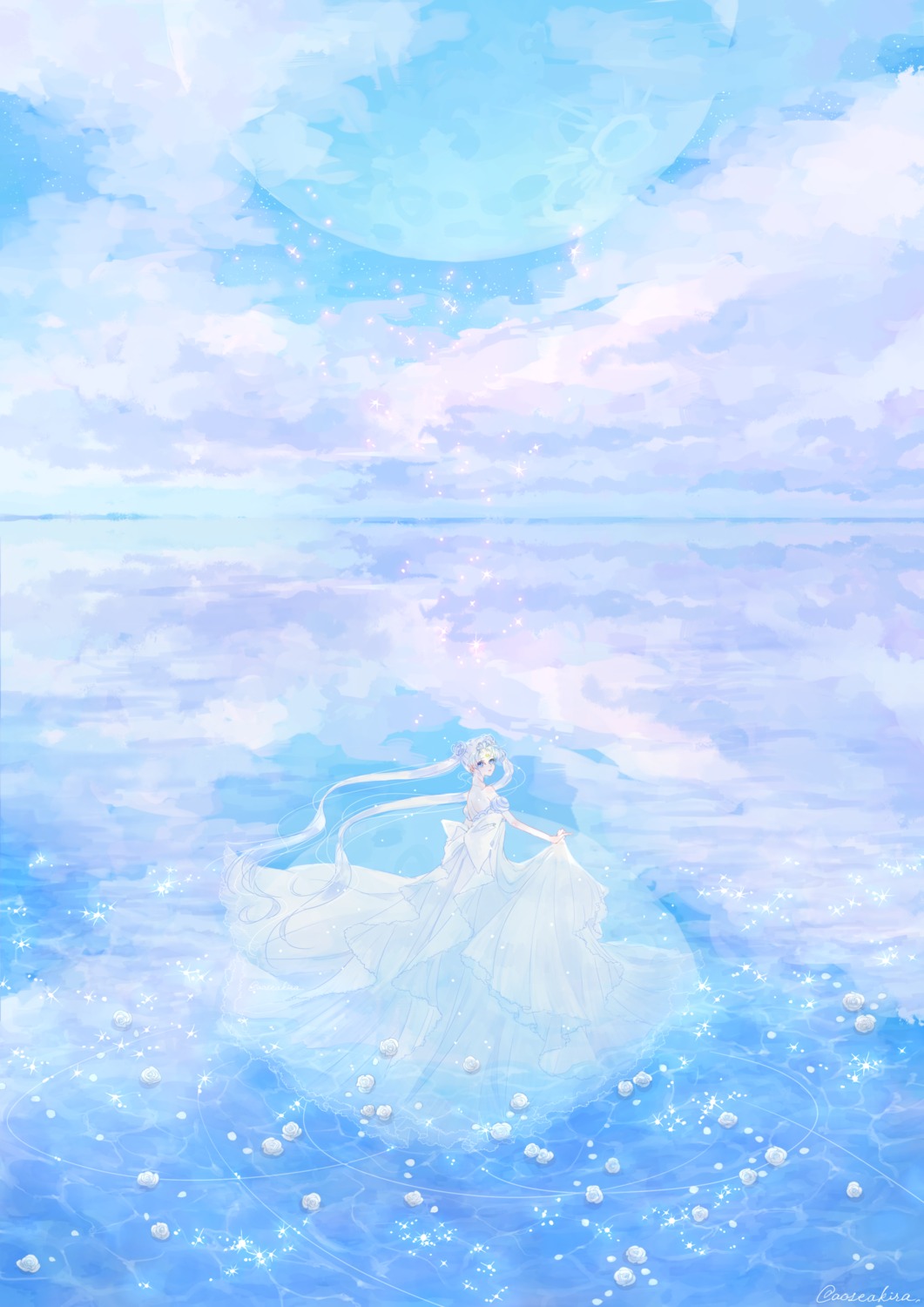 aose_akira dress landscape neo_queen_serenity sailor_moon skirt_lift wet