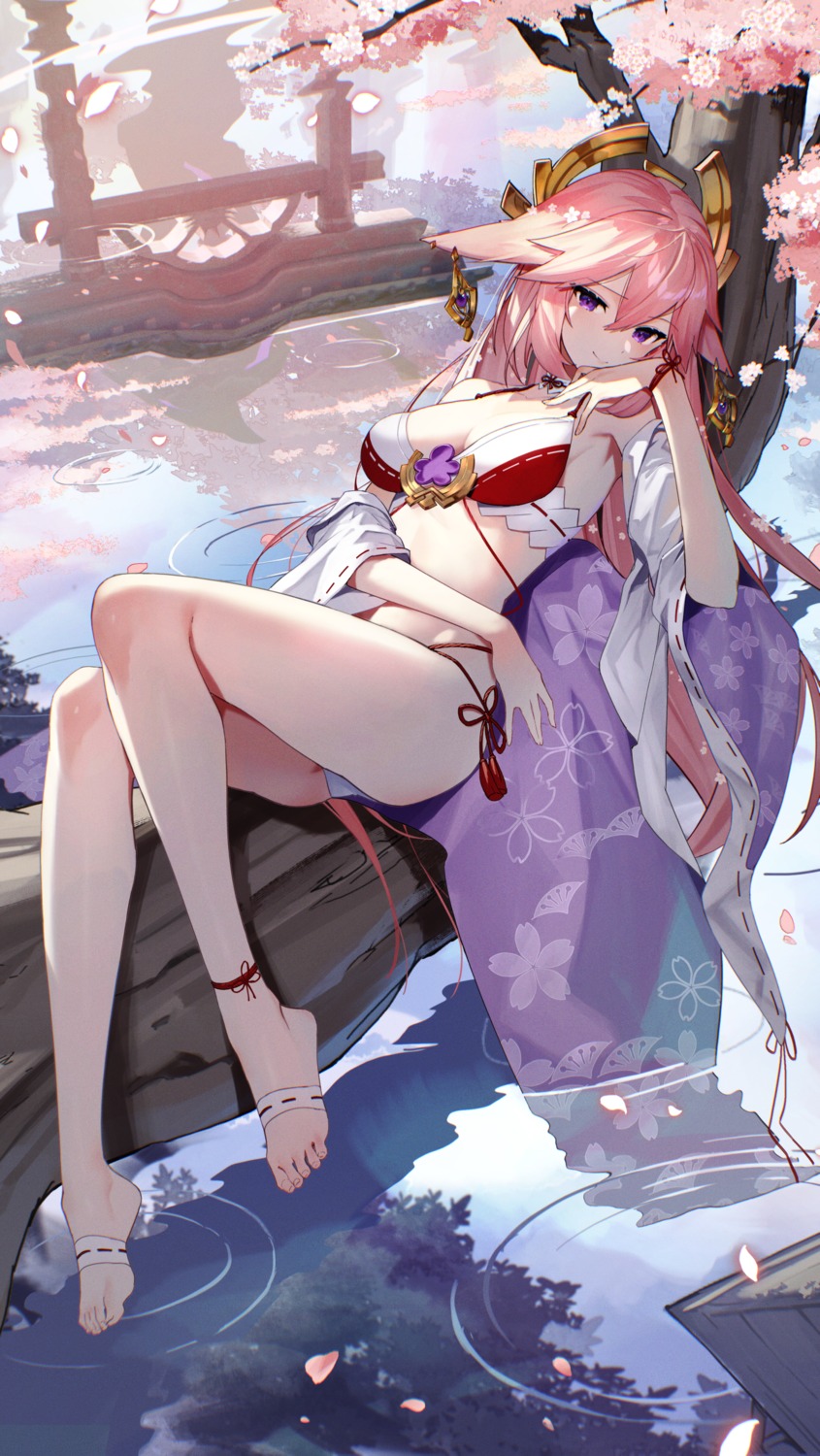 animal_ears bikini genshin_impact kitsune scottie swimsuits yae_miko