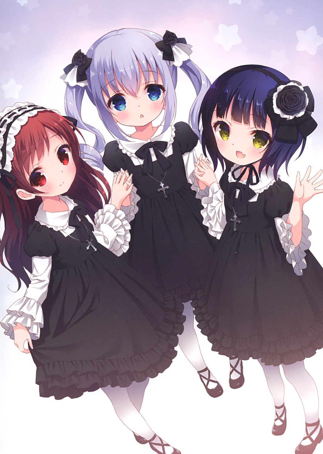 chitosezaka_suzu dress gochuumon_wa_usagi_desu_ka? gothic_lolita jouga_maya kafuu_chino legato lolita_fashion natsu_megumi pantyhose