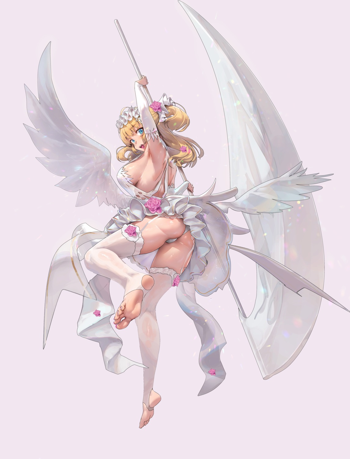 ass dress feet muloli no_bra pantsu skirt_lift stockings thighhighs thong weapon wings