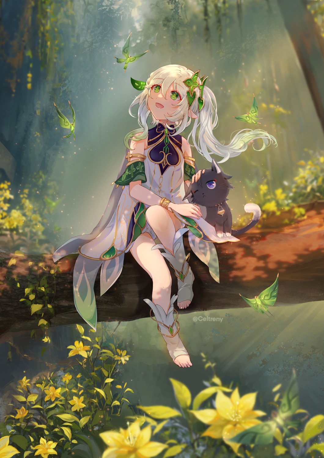 bloomers celtreny dress genshin_impact nahida neko pointy_ears skirt_lift