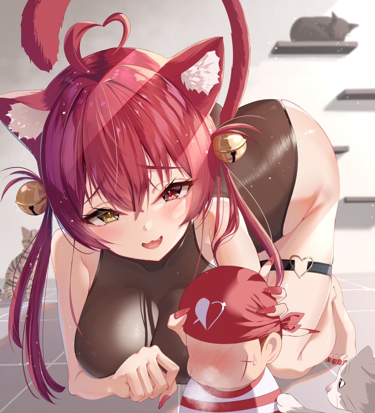 animal_ears garter heterochromia hololive houshou_marine leotard neko nekomimi puripuri tail