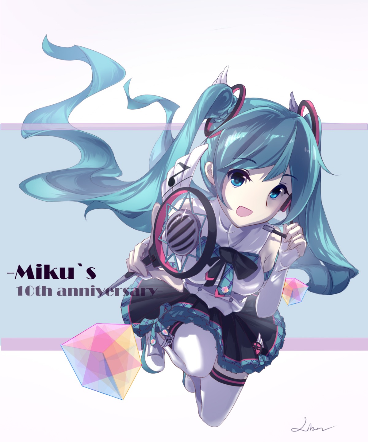 hatsune_miku headphones limor magical_mirai thighhighs vocaloid