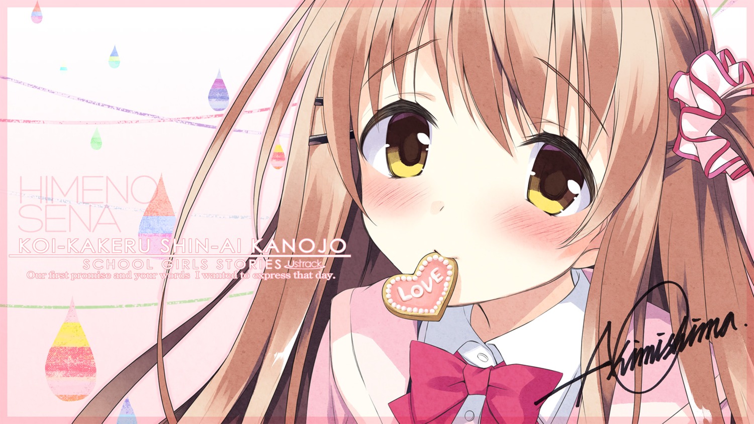 autographed himeno_sena kimishima_ao koi_kakeru_shin-ai_kanojo seifuku us:track wallpaper