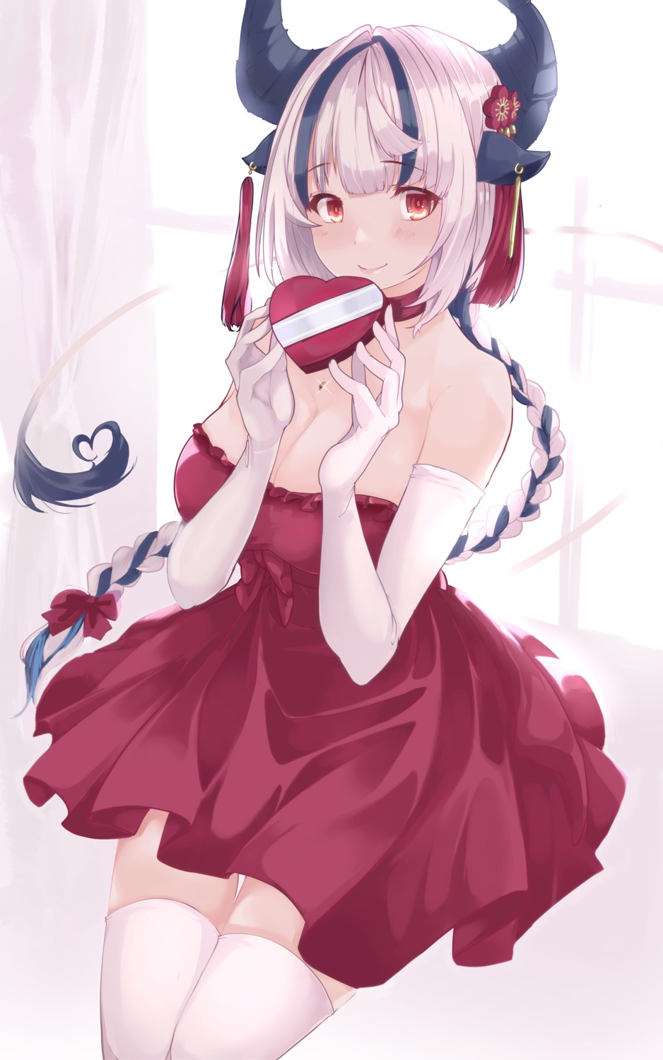 animal_ears dress horns no_bra risumi tail thighhighs valentine