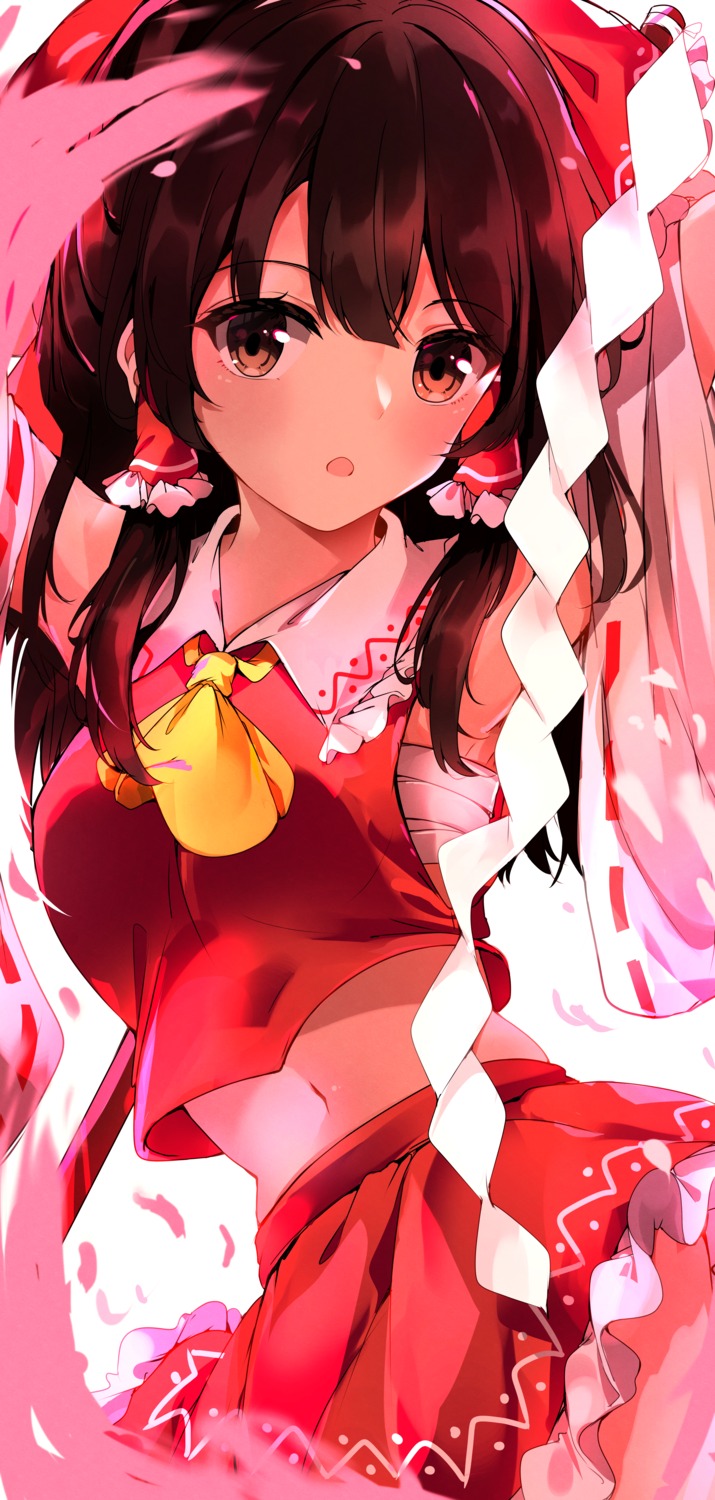 hakurei_reimu sarashi shangurira skirt_lift touhou