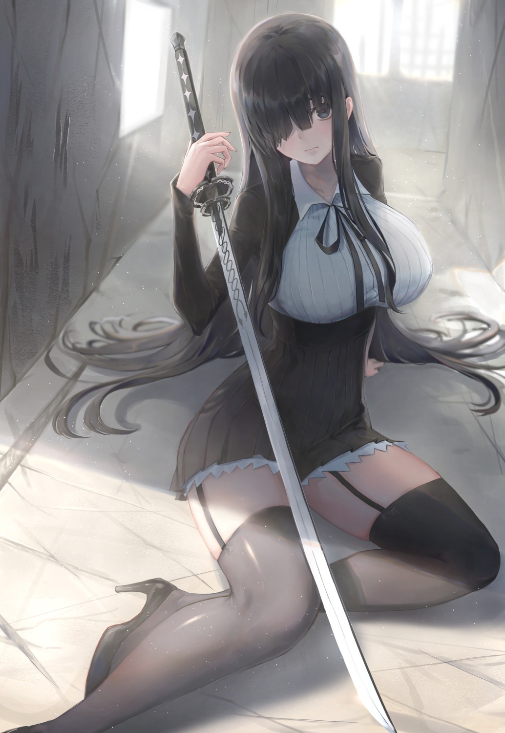 heels pigone seifuku stockings sword thighhighs