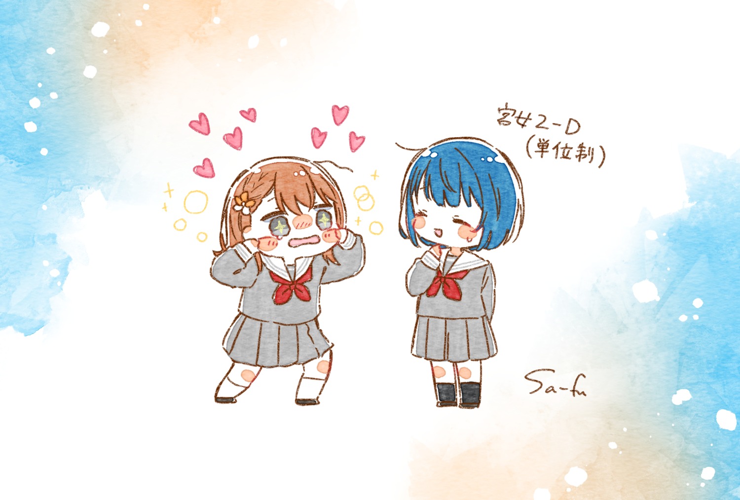 chibi hanasato_minori kiritani_haruka project_sekai sa-fu seifuku