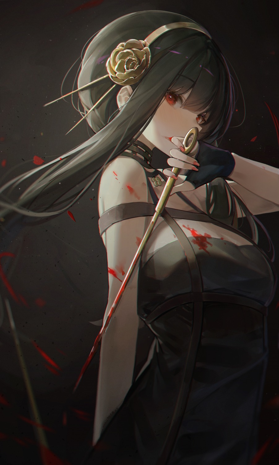 blood dress lunia_(artist) spy_x_family weapon yor_briar