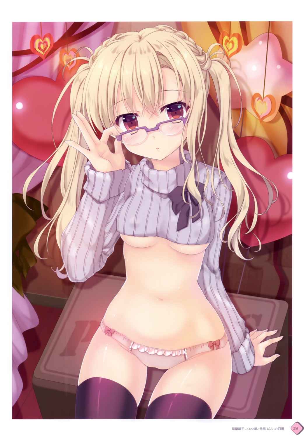 cameltoe erect_nipples ice_&_choco megane nanao_naru no_bra pantsu sweater thighhighs underboob