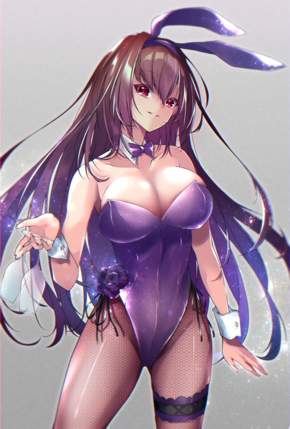 animal_ears bunny_ears bunny_girl fate/grand_order fishnets garter mico_(35side) no_bra pantyhose scathach_(fate/grand_order)