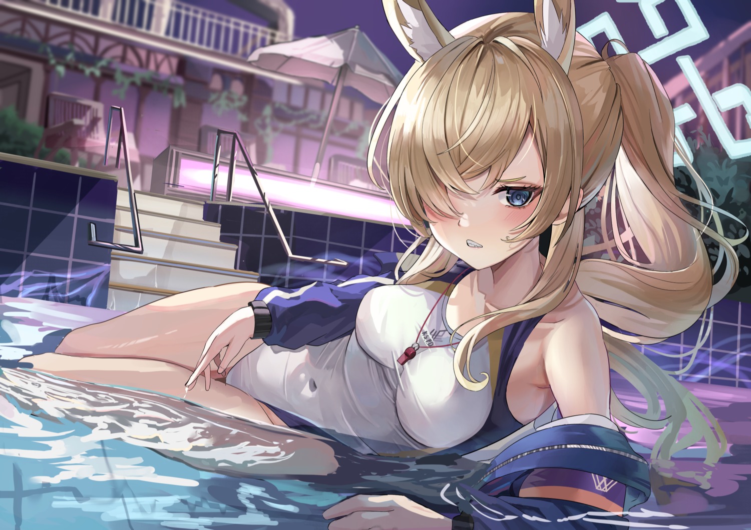 animal_ears blue_archive halo inumimi ogata_kanna_(blue_archive) suidou_chaahan swimsuits wet