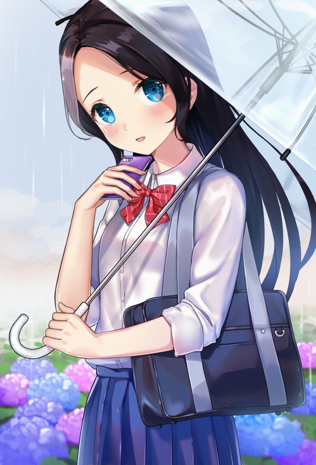 hachinatsu seifuku umbrella wet_clothes