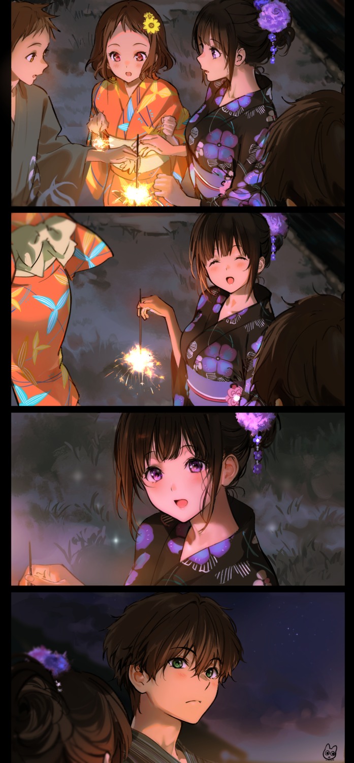 chitanda_eru fukube_satoshi hyouka ibara_mayaka mery_(yangmalgage) oreki_houtarou yukata