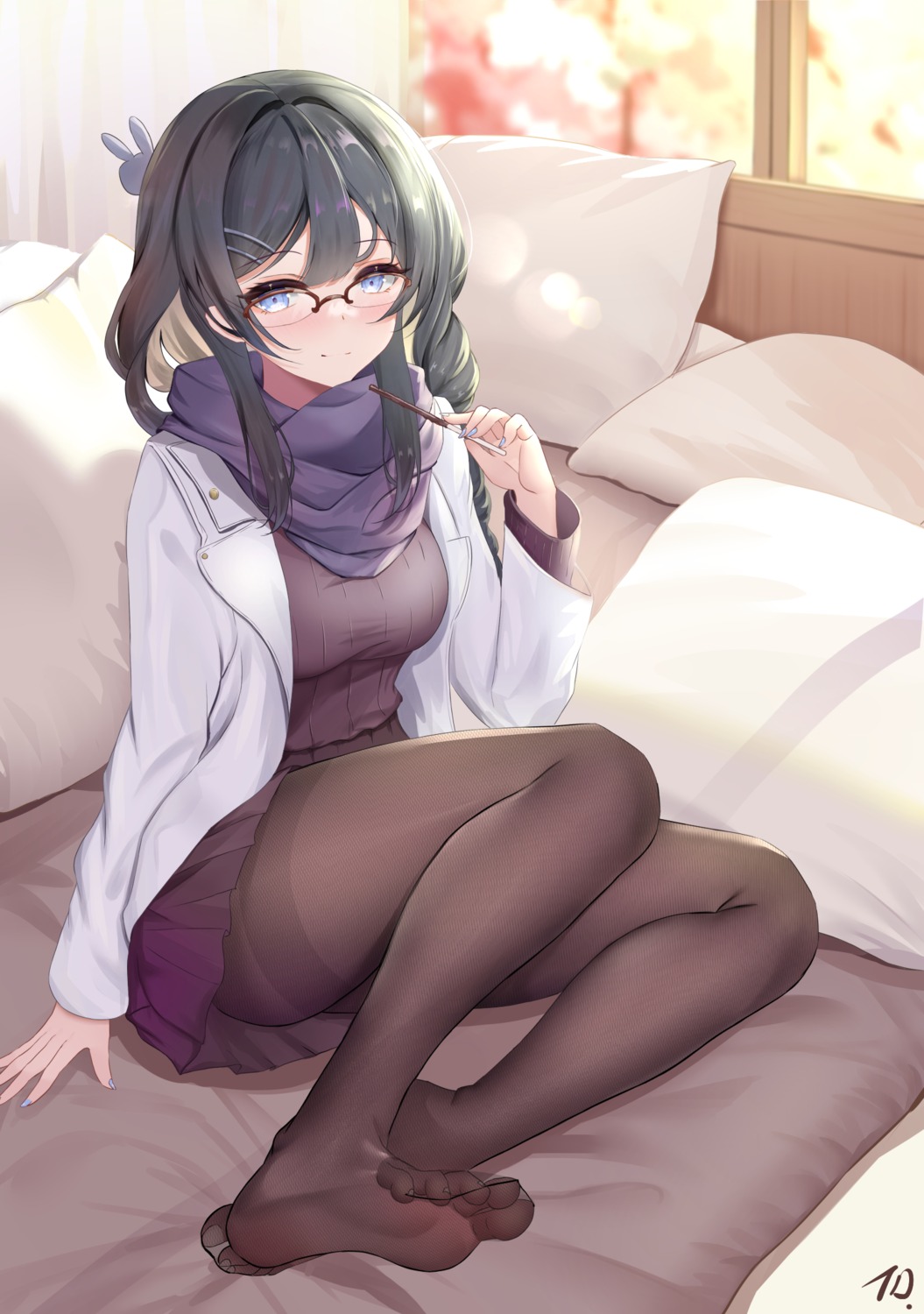 feet megane nanoda002_(saber427) pantyhose sakurajima_mai seishun_buta_yarou skirt_lift sweater